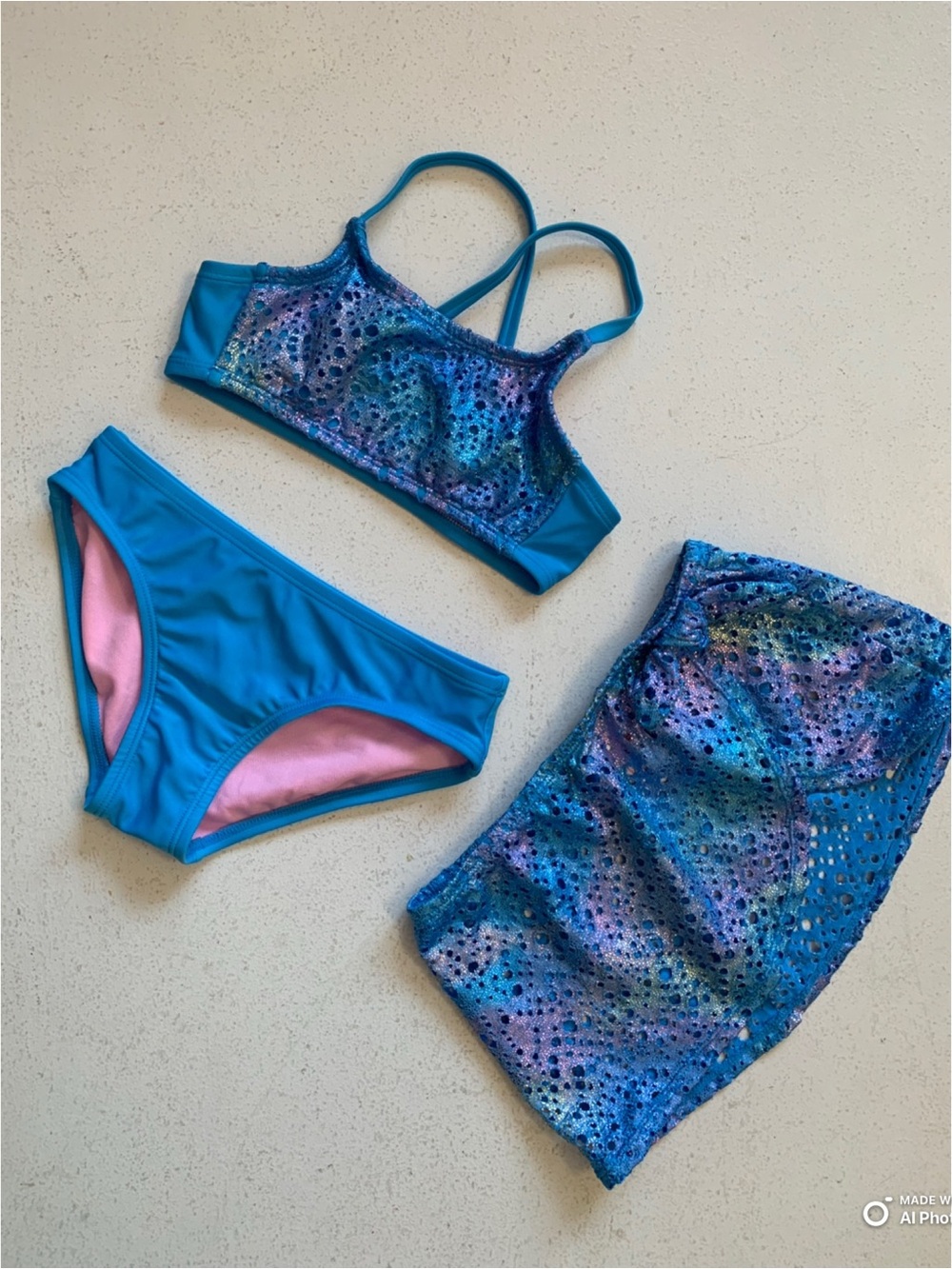 Cat & Jack Girl’s Blue Bikini Set Swimsuit + Coverup Size XS NWOT Beach Vacation